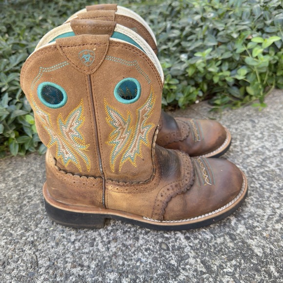 Ariat Womens Fatbaby Style Heritage Turquoise Brown Leather Western Boot 8B - Picture 1 of 8